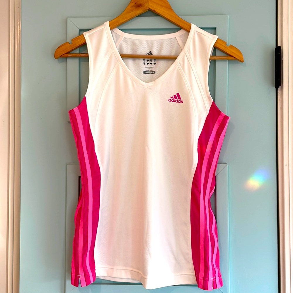 Adidas women tank top clima365 white pink size small